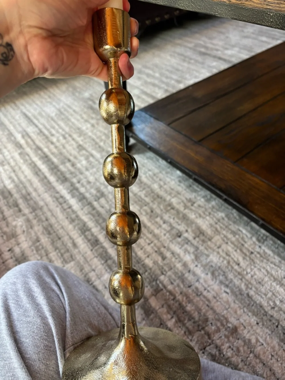 Gold Metal Taper Candle Holder Set with Cream Candles
